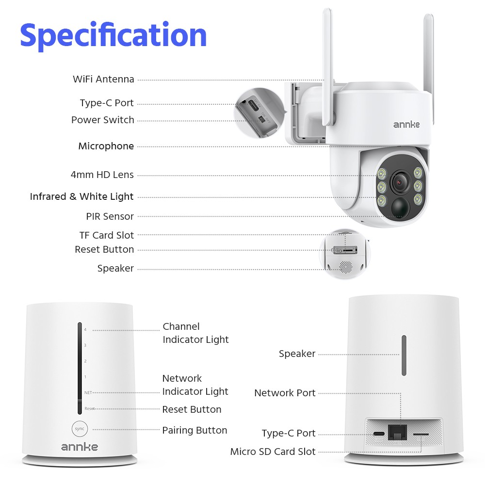 ANNKE 4CH NVR Wireless 4MP PT Color Security System Solar Power Two Way Talk AI