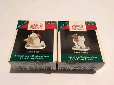 #ad #ad Hallmark Little Husky amp; Seal 1990 Miniature Keepsake Ornament Frosty Friends $10.00
