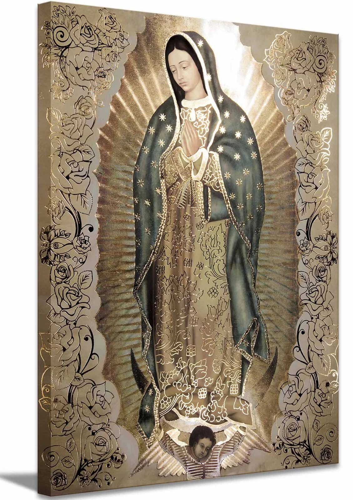 Virgen de Guadalupe Vintage Wall Art 24x36 Catholic Home Decor Canvas Print