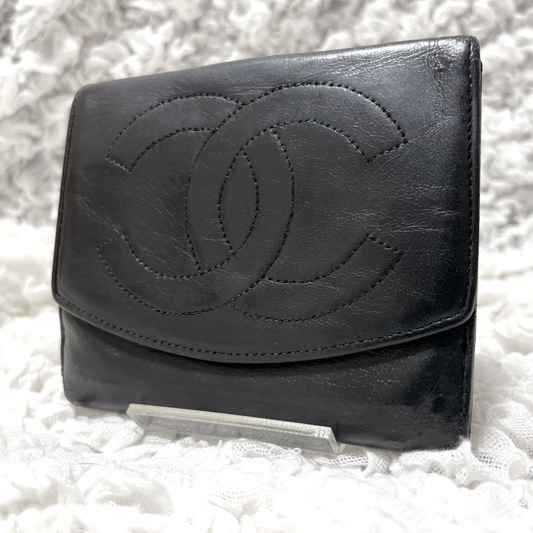Chanel Coco Mark Lambskin Folding Wallet with W Hook and Sticker