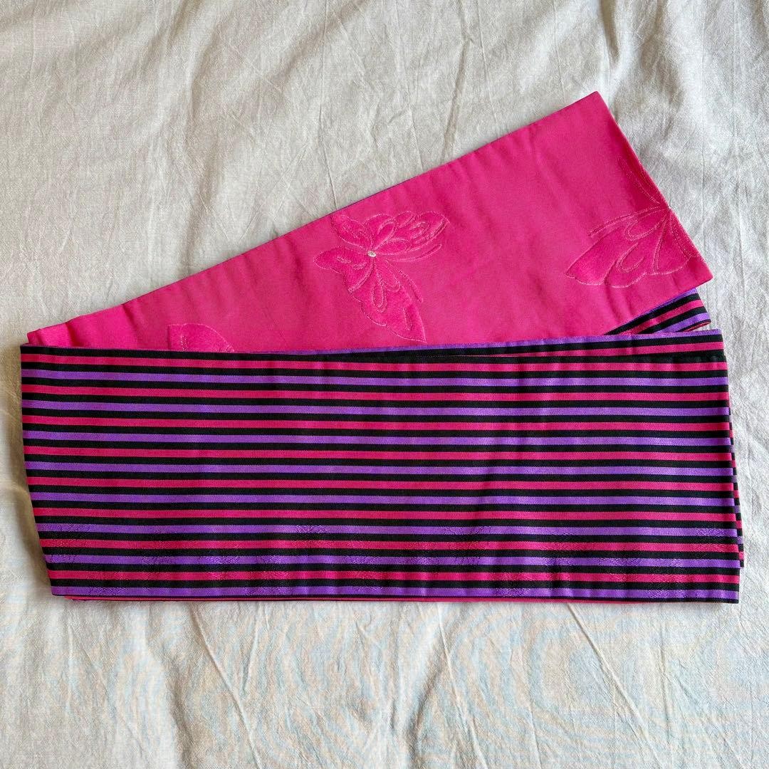 Kimono japonés medio ancho Obi cinturón fucsia rosa borde mariposa