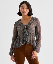 NWT - A.N.A. Womens Tie-Front V-Neck Long Sleeve Blouse Size XL