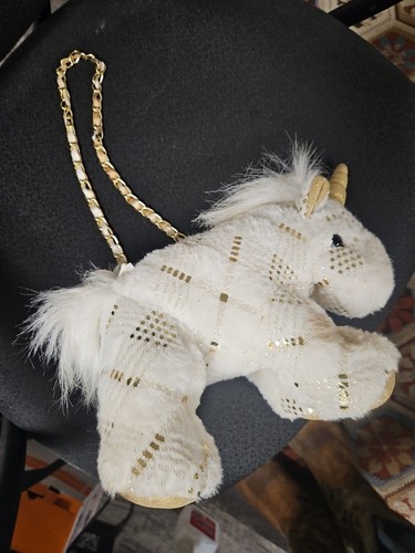 White Unicorn Shaped Girls Plush Purse Silver Tone Strap Toby Enterprises 10”x7” - Picture 11 of 11