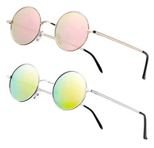 2 Pair Retro Small Round Polarized Sunglasses for Men Women Circle Hippie Style