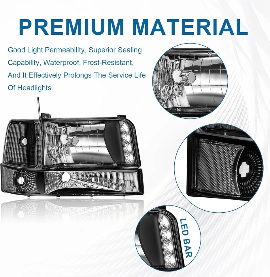 Faro LED para Ford F150 F250 F350 Bronco 1992 1993 1994 1995 1996 refl transparente Foto 2 de 4