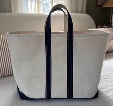 Vintage LL BEAN Sawtooth Large Canvas Boat  Tote Bag Navy 18" x 14"