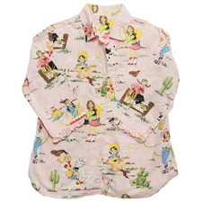 Nick & Nora Women Pajama Top Western Cowgirl Print Long Sleeve SMALL