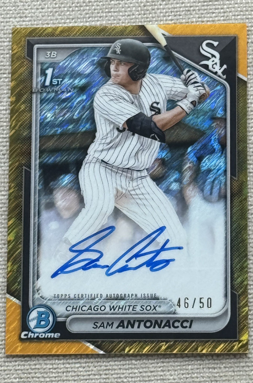 2024 Bowman Draft Sam Antonacci Chrome Auto Gold Shimmer Refractor 1st # 46/50