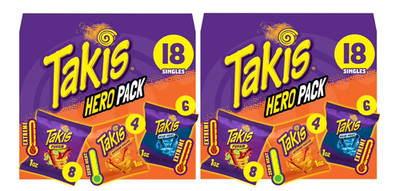 Takis 18 pc / 1 oz Hero Variety Pack, Assorted Rolled Tortilla Chips pack of 2