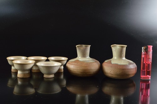 Q5473: Japanese Seto-ware Brown glaze SAKE BOTTLE & CUP/Tokkuri Sakazuki, auto - Picture 12 of 12