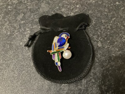 Bunte Emaille Kristall und Kunstperlen Papagei Vogel Brosche 4,5 cm, Geschenk