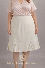 Vintage Lauren Ralph Lauren Womens 100 Linen Skirt Ivory Size 18 Dart Tuck Hem
