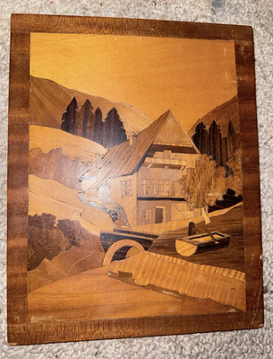 Vintage Intarsien Deutsche Intarsien Alpenchalet Bild Holzplakette 60er Jahre