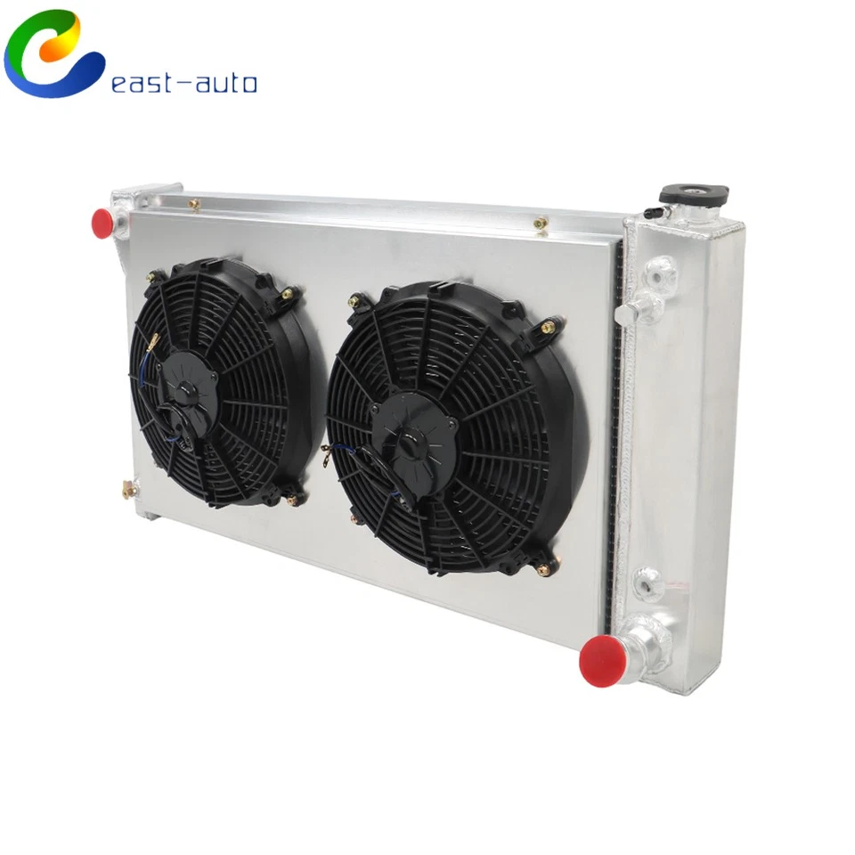 Radiador 4 fileiras + mortalha + ventiladores para picapes GMC Chevy C/K C10 C20 C30 1967-1972 - Imagem 4 de 4