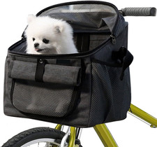 Dog Bike Basket Carrier, Foldable Soft-Sided Pet Carrier Backpack with Mesh Wind