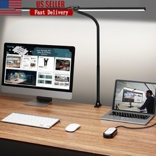 LED Desk Lamp Ultra Wide Adjustable Brightness Timer Gooseneck Clamp Light New