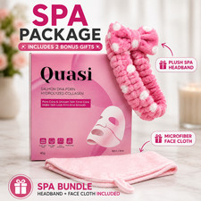 Quasi PDRN Pink Collagen Hydrogel Face Mask Salmon DNA 4 Pack  Free Spa Set 