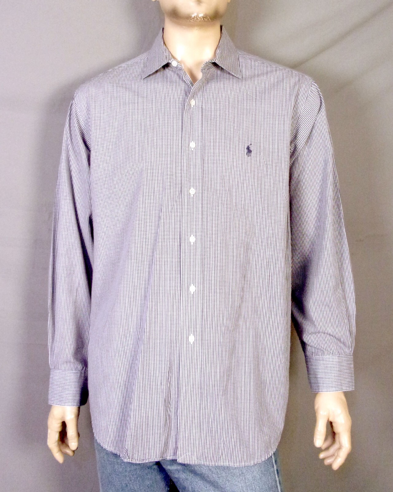 Polo vintage anni '90 euc Ralph Lauren Philip BD Camicia Pony Blu Gingham 17 34 35