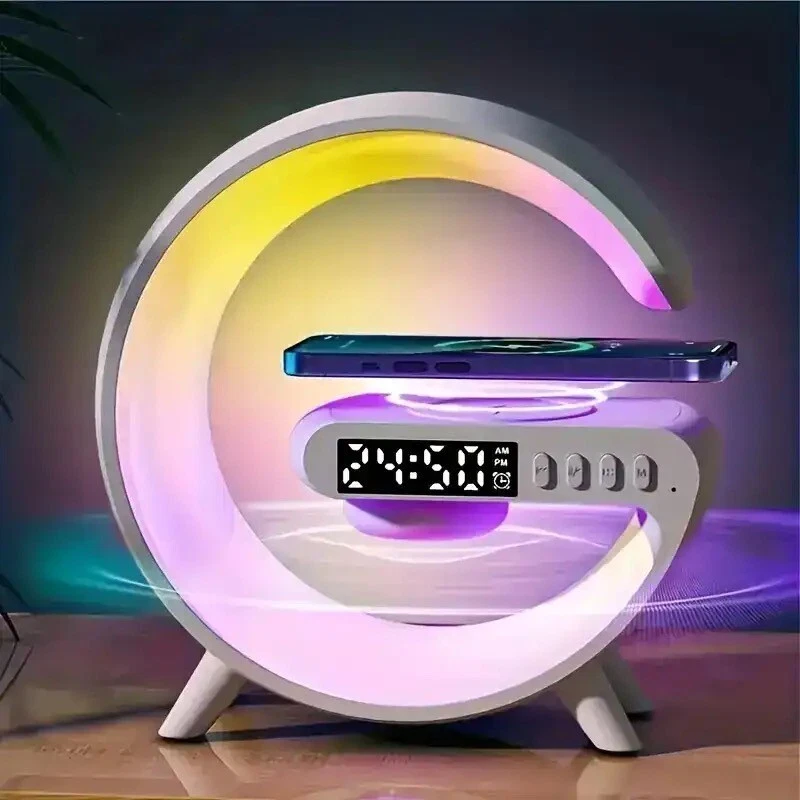 Smart G Lamp Bluetooth Speaker Wireless Charger RGB Alarm Clock Night Light  - UK