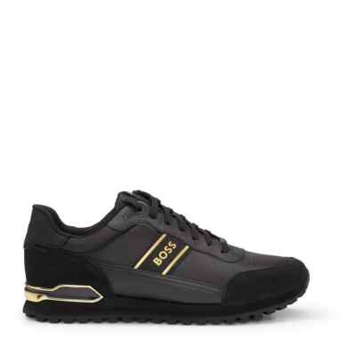 Boss Parkour Runner Trainers in Black and Gold Shoes