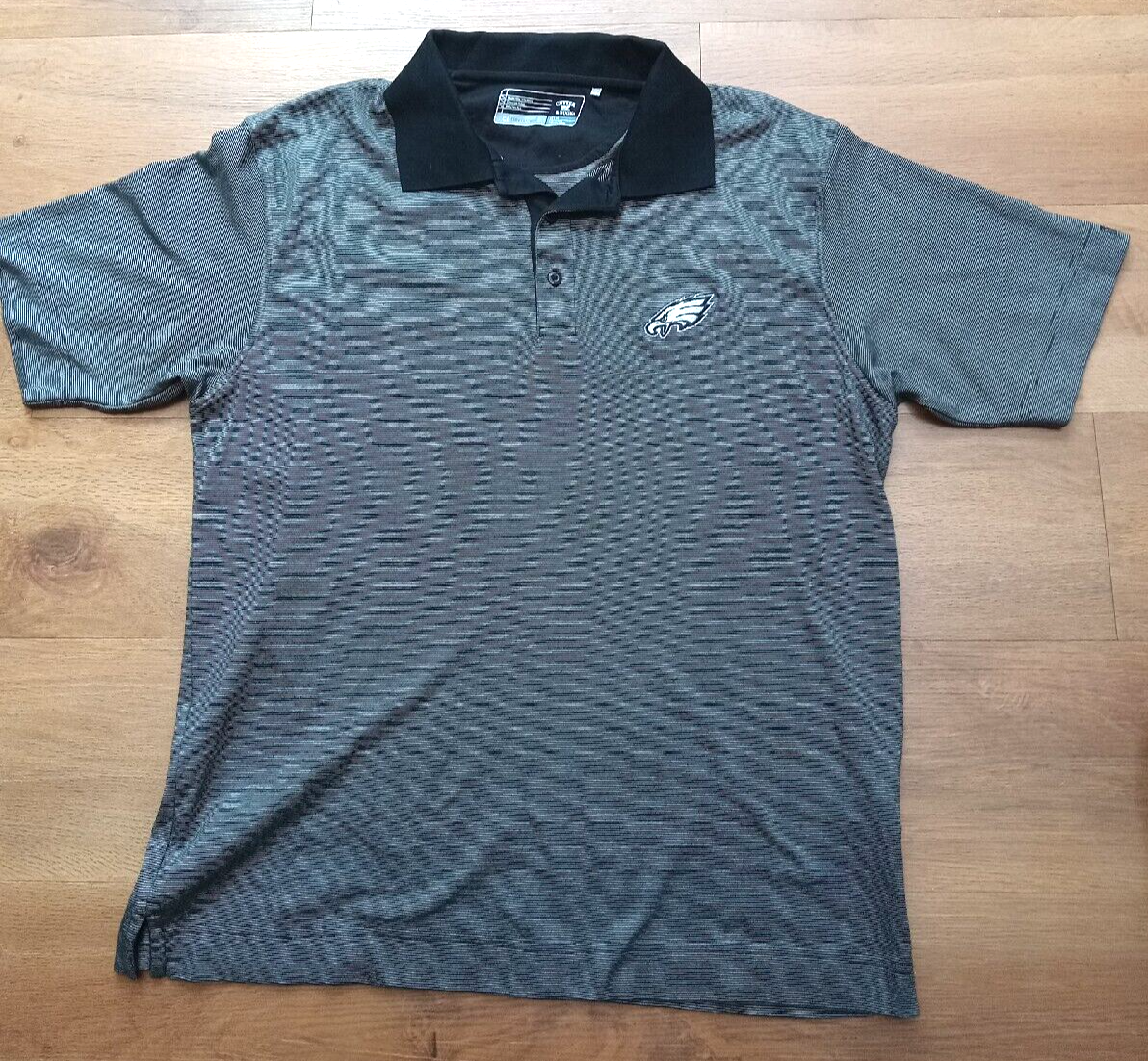POLO SHIRT MEN Cutter And Buck Dry Tech Black Button Up M/M Philla. Eagles Logo-image