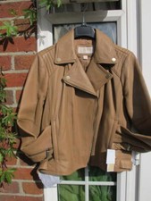 Michael Kors Leather Jacket Genuine Luxury New Camel Biker Style Bnwt Large £499