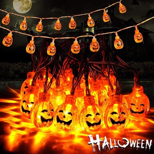 Halloween Deko Garten Kürbis Lichterkette 10/20LED Innen Außen Weihnachten Party
