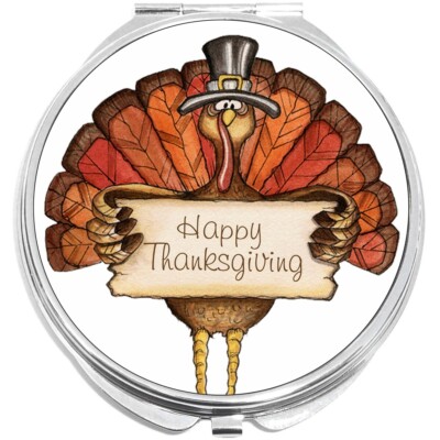 Happy Thanksgiving Turkey Compact with Mirrors for Pocket or