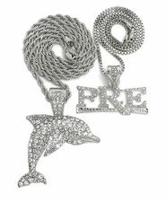 HIP HOP ICED YOUNG DOLPH PRE DOLPHIN PENDANT 20", 24" CHAIN FASHION NECKLACE