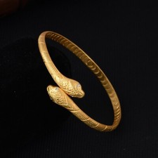 Double Head Snake Bangle With Cubic Zircon Gold Plated Adjustable Texture Band