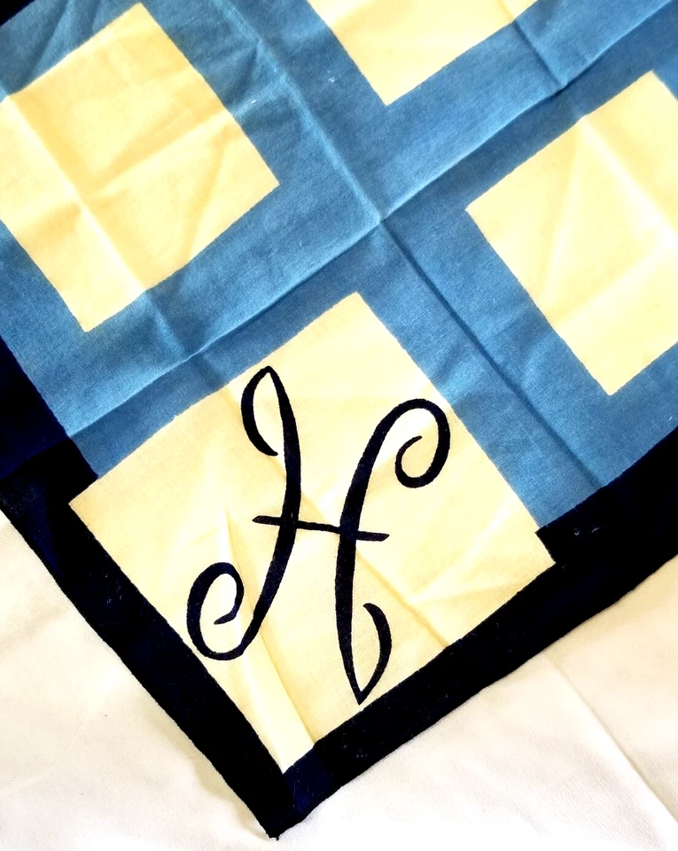 1920s Monogram Letter H Blue White Cocktail Handkerchief Hanky Art Deco Mens VTG - Image 2 of 4