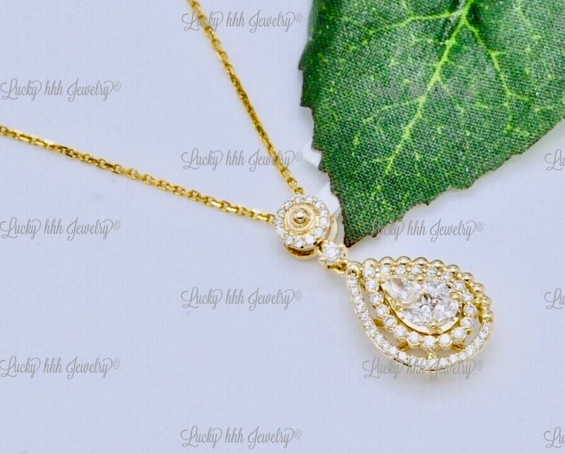 14k Yellow gold Natural Diamond pendant 0.51 ct  Pear cluster