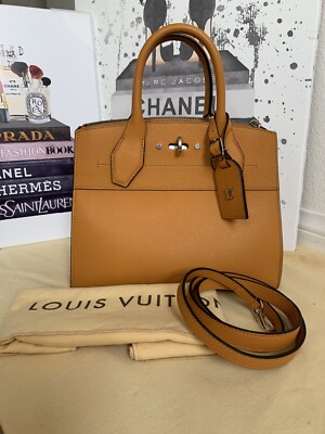 Authentic LOUIS VUITTON Leather City Steamer PM Satchel In Yellow
