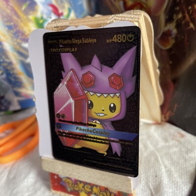 Pikachu Mega Sableye Cosplay Black Foil Fan Art Pokemon Card Hp480