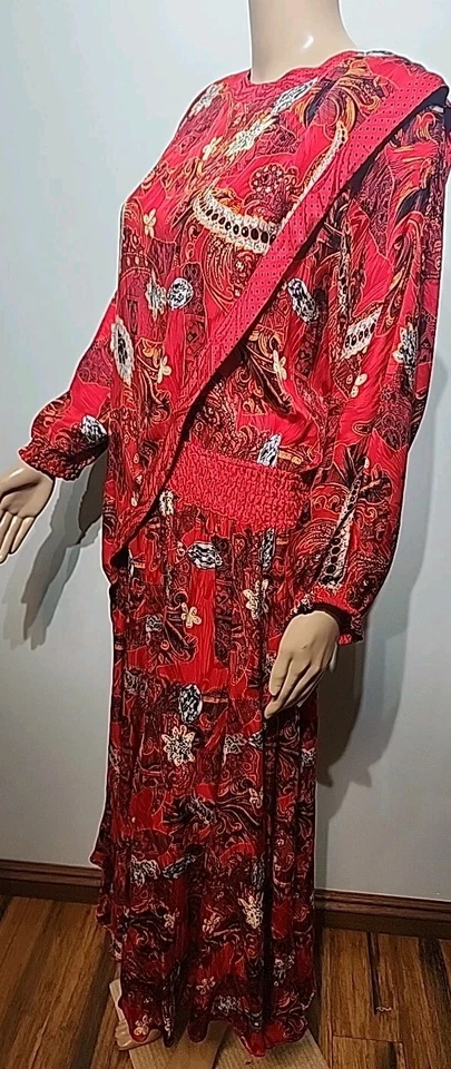Vestido Midi De Colección Años 80 Diane Freis Original Seda Rojo Estampado Floral Talla Moderno S/M Foto 4 de 4