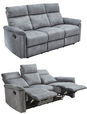 3-Sitzer-Relaxsofa Couch Liegefunktion Federkernpolsterung Velours Vintage Grau