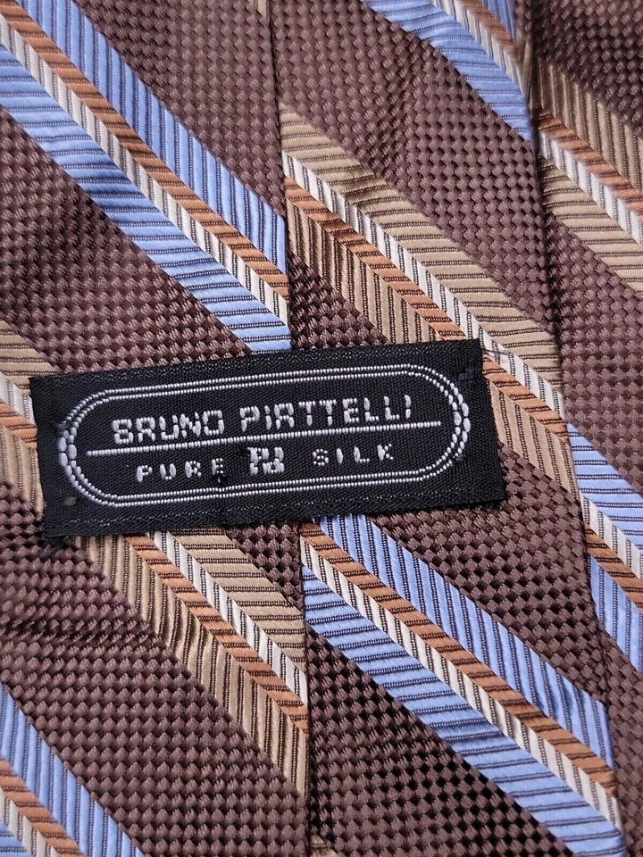 Bruno Piattelli Mens Formal Necktie 52"Lx3"W Brown/Blue Neck Tie — 第 3/4 张图片
