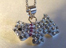 Cute Clear  Pink Rhinestone Crystal Puppy Dog Pendant Chain Necklace 17"L