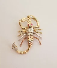 14k Solid Tri-Tone Gold Motion Scorpion Pendant for Necklace