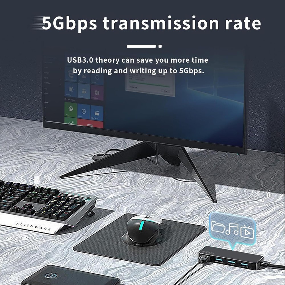 4-Port USB 3.0 Hub - Compact Portable Multi-Port Expander