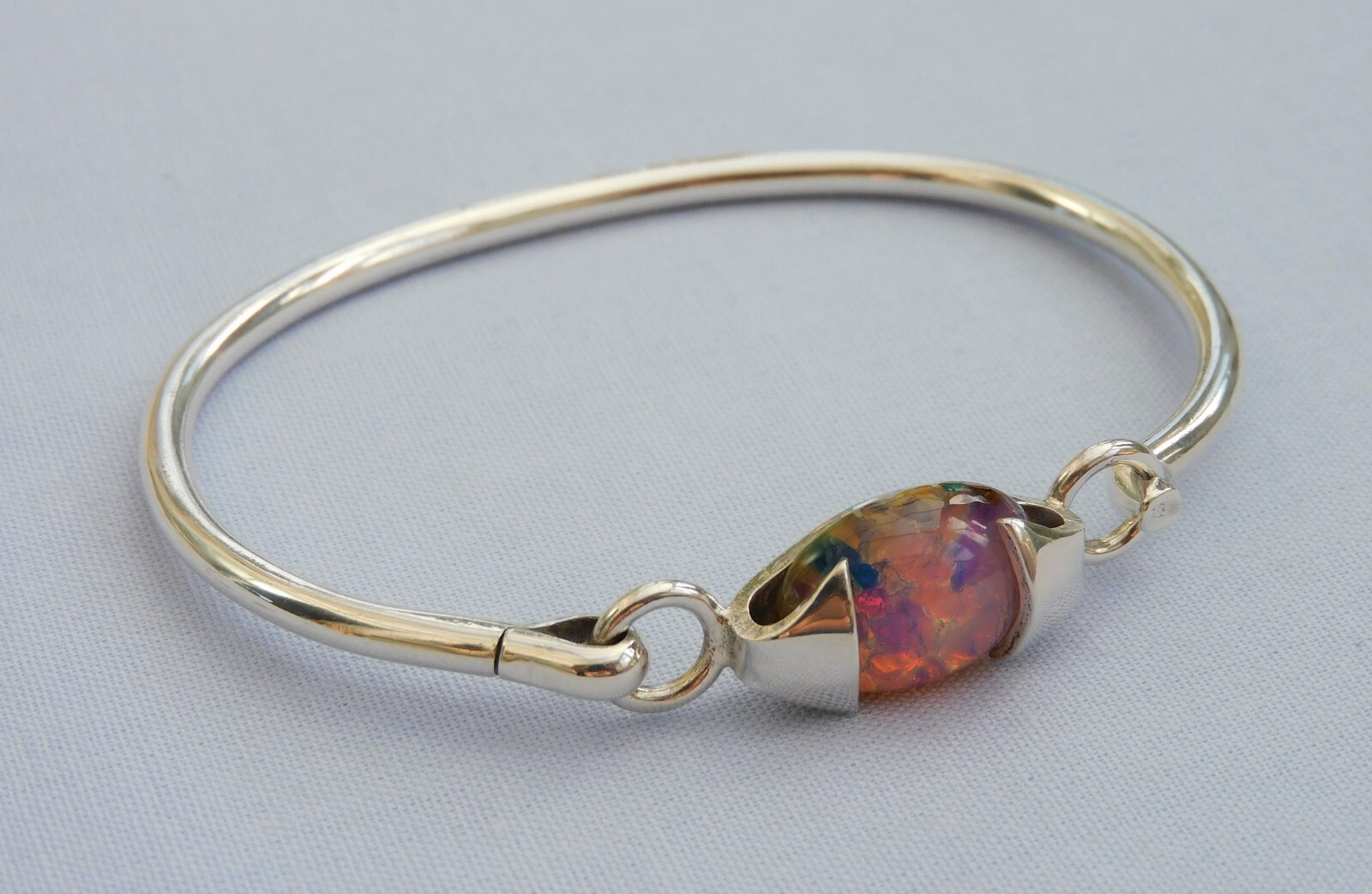 STUNNING SOLID STERLING SILVER OPAL EFFECT OVAL C… - image 7