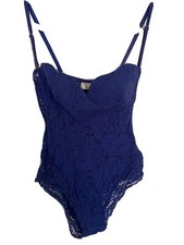RARE Vintage VICTORIA  S SECRET Gold Label Navy Stretch Lace Bodysuit Size MEDIUM