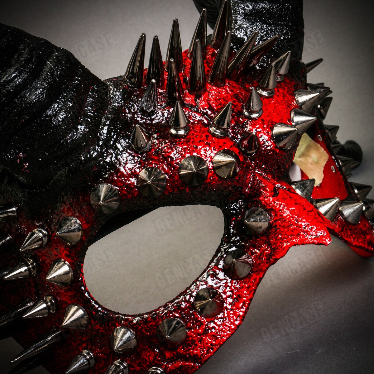 Red Cat Costume Masquerade Mask Cosplay Halloween FREE SHIP Red Steampunk Demon Face Silver Spikes with Horns Halloween Masquerade main image 1
