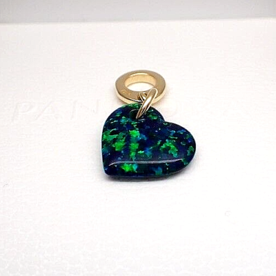 Authentic Pandora #763348C01 Opalescent Green Heart Dangle Charm