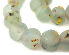 Super Jumbo Rainbow Speckled Aqua Recycled Glass Beads 32mm Ghana African Round