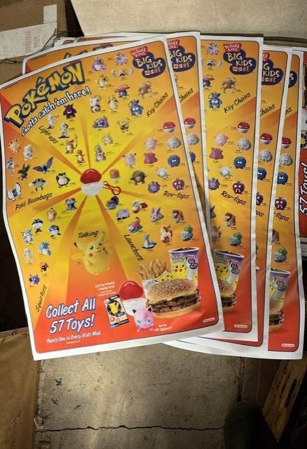Group of 5 1999 Burger King Kids Meal Toys Nintendo Pokémon Poster s 22”x 32”