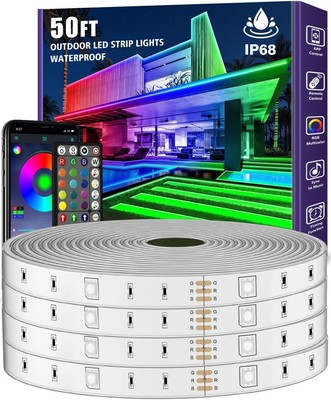 50ft Outdoor LED Strip Lights Waterproof,Music Sync RGB IP68 Outside Led Ligh...