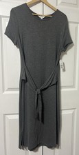 Time And Tru Women s Midi Knit Dress GRAY Belted NWT 12-14 L