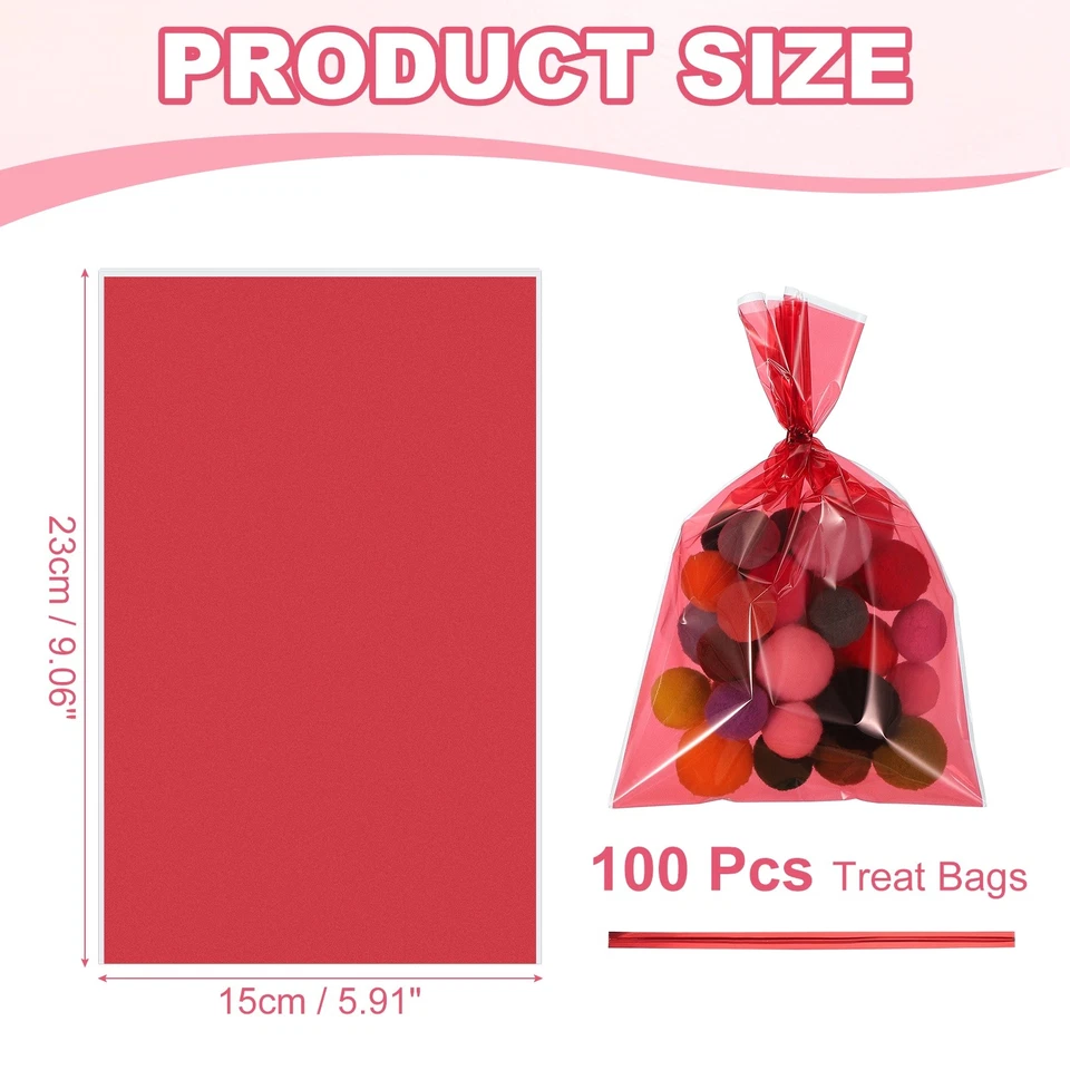 Bolsas de golosinas 100 piezas bolsas de regalo de dulces de 9x6 pulgadas con lazos rojos Foto 2 de 4