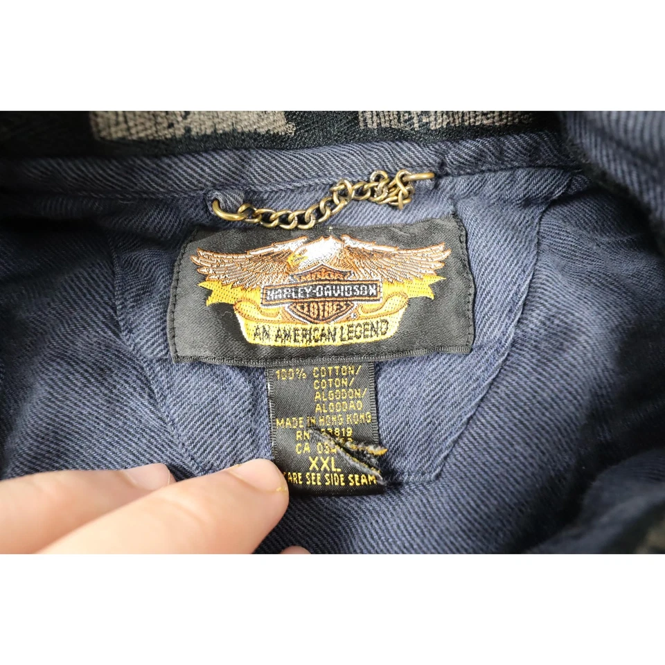 Harley Davidson Shirt Men's XXL Blue Casual Distressed Long Sleeve Button Up - Image 2 of 4